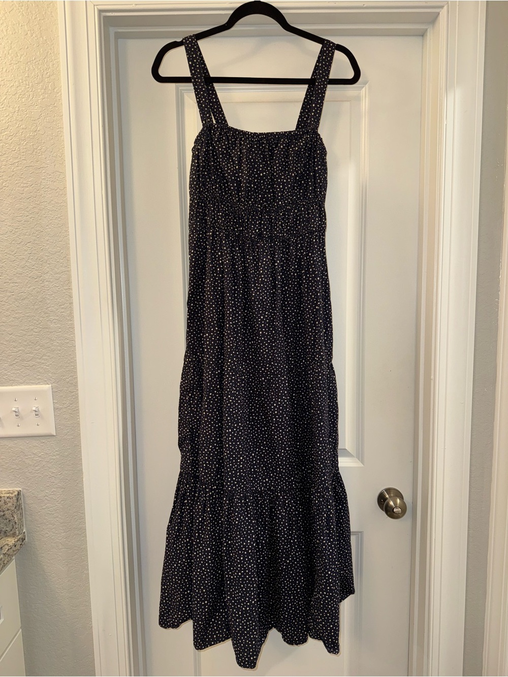 J. Crew Tiered midi dress with convertible straps in dot - Large - Picture 2 of 5